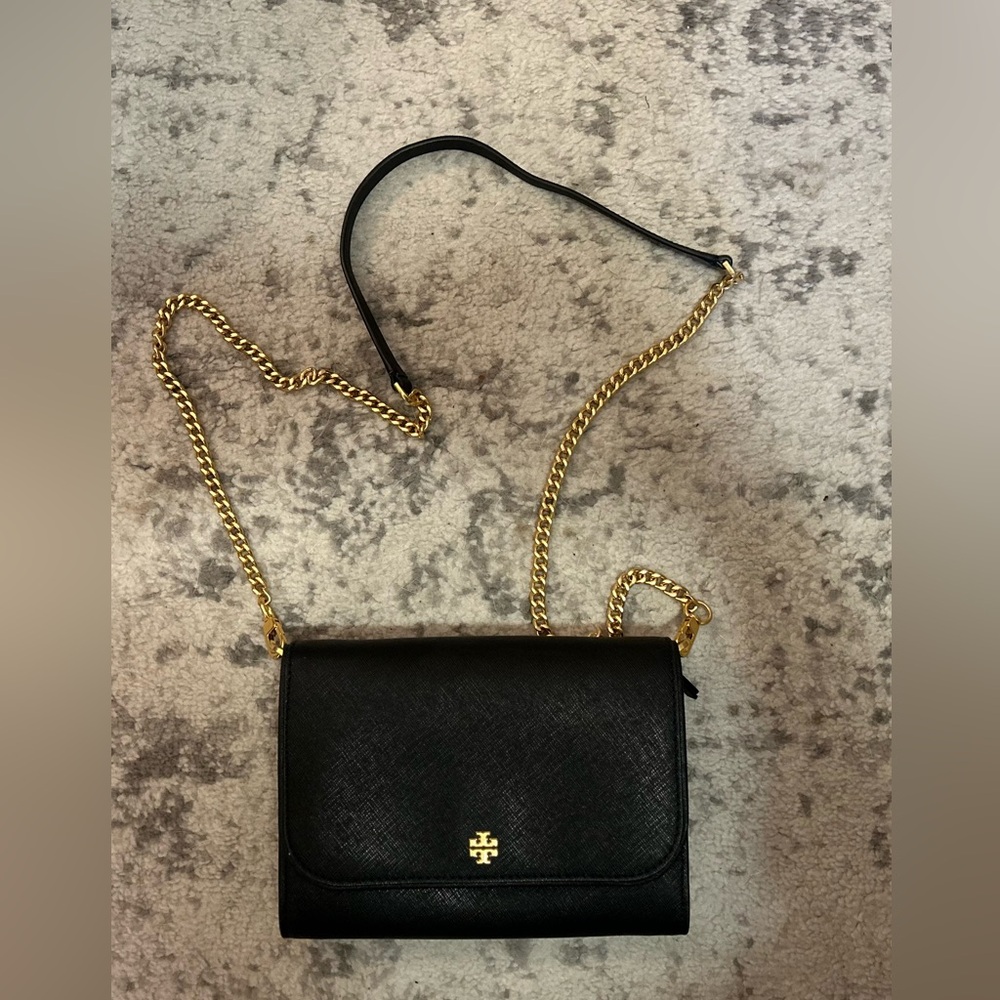 Tory Burch Black Crossbody Bag with Gold Chain